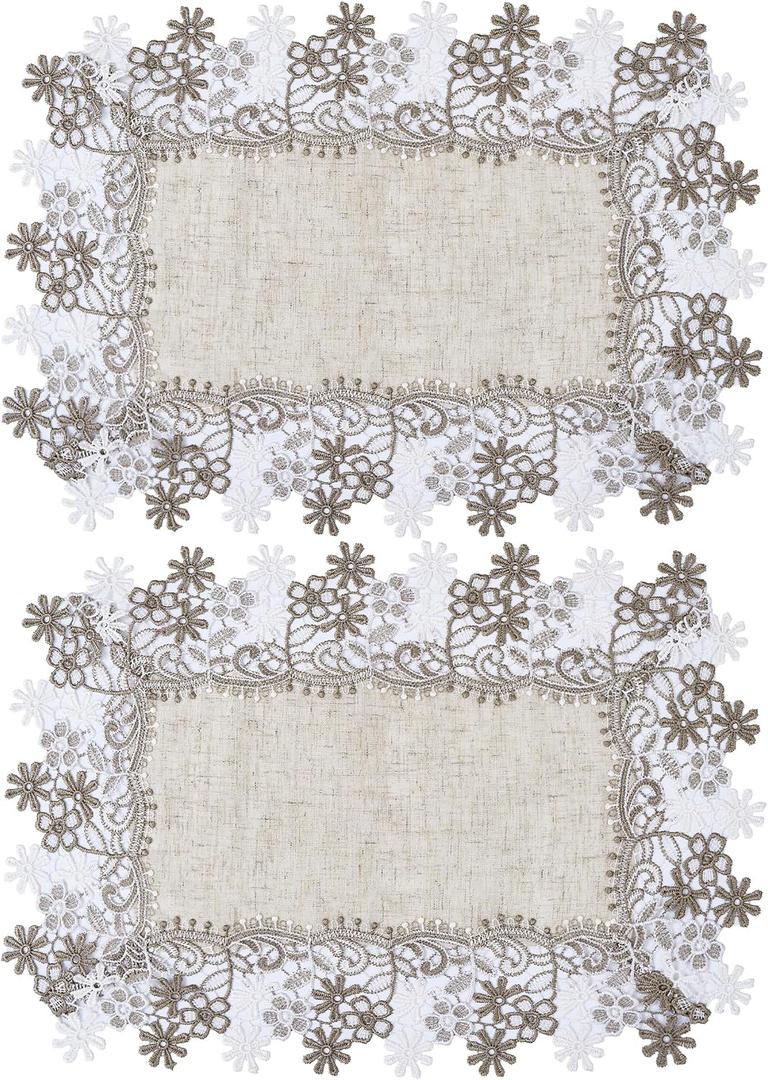 Natural Neutral Earth Tones Beige Floral Lace Placemats Set of 2 Table Topper Dresser Scarf Place Mats (14"x20" Set of 2, Natural)