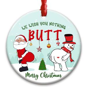 10 x Funny Santa Snowman Christmas Ornament 2025 - Hilarious Holiday Tree Decoration, Gift for Coworkers, Friends & Neighbors, White Elephant Exchange Idea, Unique Ceramic Xmas Ornament