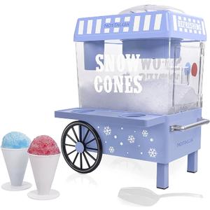 Nostalgia Snow Cone Machine – Retro Table-Top 8 Oz Snow Cone Maker Makes 20 ICY Treats– Countertop Slushie Machine Includes 2 Reusable Plastic Cups & Ice Scoop-Vintage Blue