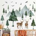 Buiory 3D Removable Creative Forest Tree Wall Decals Animals Elk Birds and Pine Silhouette Wall Stickers DIY Peel and Stick PVC Decor for Kids Boys Girls Bedroom Playroom Classroom Nursery Living Room