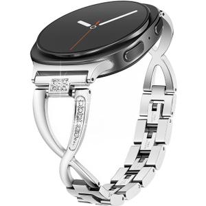Dressy Bling Bands Compatible with Samsung Galaxy Watch 8 40mm/44mm Watch8 Classic 46mm Women Stainless Steel Replacement Wristbands (Silver)