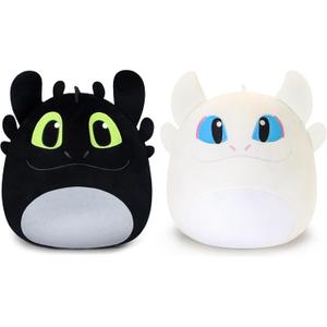 Black Dragon Plush, 8-Inch Soft Stuffed Animal Toy, Round Kawaii Plushie, Fantasy Creature Gift for Kids & Fans (White Black)