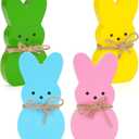 Easter Dcor, 4 Pcs Bunny Table Decorations Wooden Spring Signs for Home, Wood Rabbit Tiered Tray/Mantal Dcor for Farmhouse or Office Party Supplies