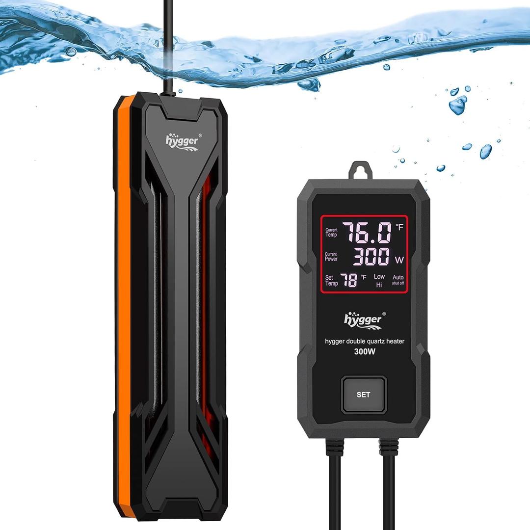 Hygger Aquarium Heater 300W/500W/800W/1000W, Submersible Fish Tank Heater with Digital LED Controller and Intelligent Leaving Water Automatically Stop Heating System, for Freshwater and Saltwater (1000W for 130-260 Gallon)