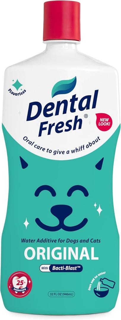 Dental Fresh Water Additive for Dogs and Cats, Clean Teeth and Fresh Breath, Daily Pet Oral Care, Flavorless, 32 fl oz