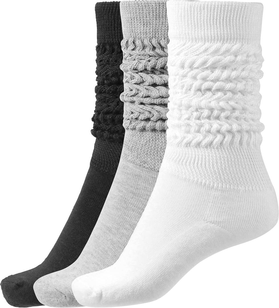 BomKinta Slouch Socks Women Thigh High Boot Socks Soft Scrunch Socks Size 5-11 (Black White Grey -3 Paris)