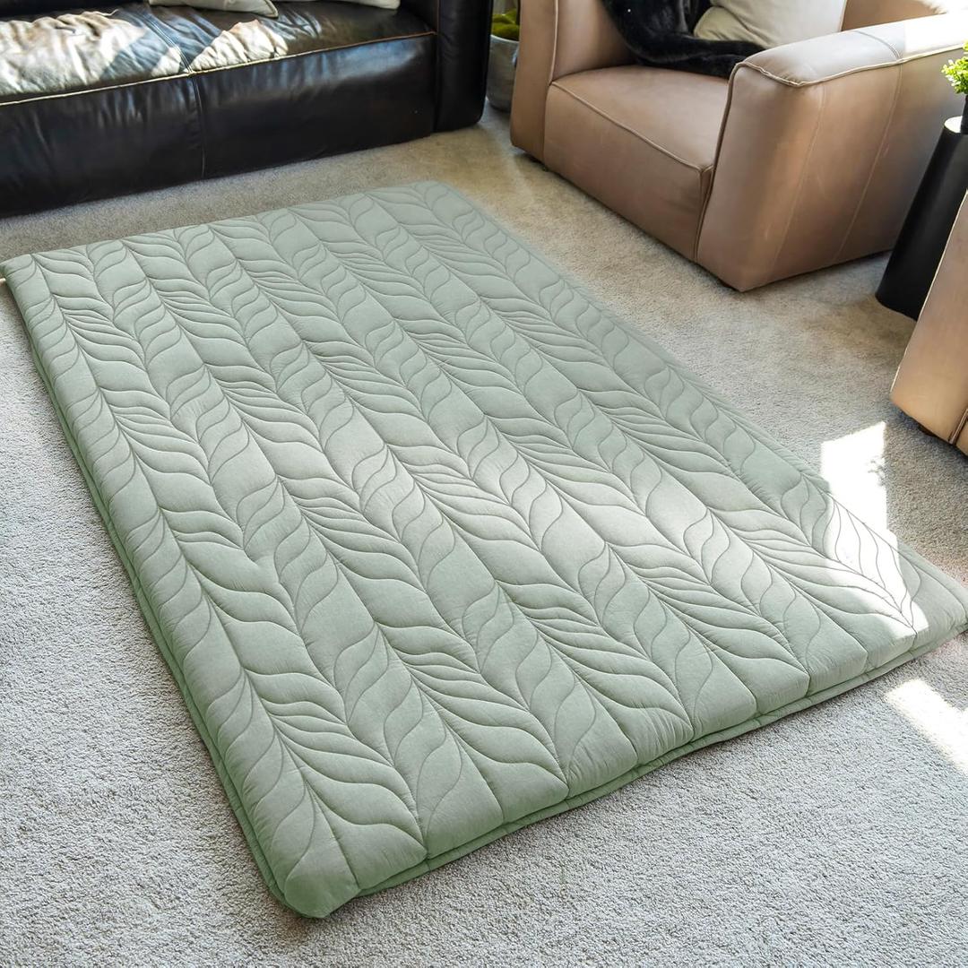 ZonLi Japanese Floor Mattress Futon Mattress Full Size, Thicken Roll Up Tatami Mat w/ 100% Cotton Washable Cover, Portable & Foldable Floor Bed Mattress for Sleeping, Dormitory, Adult Kids, Green (Full (80"L x 54"W x 2.5"Th))