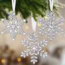 Bucherry 3 Pcs Christmas Snowflake Ornaments 2025 Decor for Christmas Tree Metal Hanging Rhinestones Glitter Crafts Snow Flake Decorations Indoor for Holiday Winter Home Window Room Door Gift