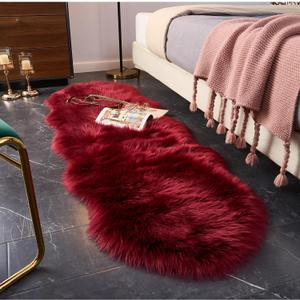 EasyJoy Ultra Soft Fluffy Shaggy Area Rug Faux Fur Rug Chair Cover Seat Pad Fuzzy Area Rug for Bedroom Floor Sofa Living Room (2 x 6 ft Sheepskin, Burgundy)