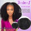 20 Inch Kinky Curly Half Wig, 3-in-1 Upgrade Synthetic Half Wig with Drawstring, 210% Density Seamless Clip-In & Flip-Over Headband Wig for Women, Wear and Go Beginner Friendly1B/27