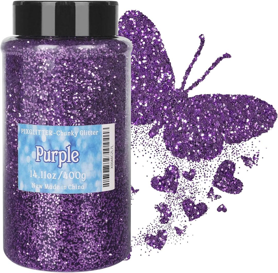 Purple Chunky Glitter, 14.11oz/400g Craft Glitter Powder for Epoxy Tumblers, Hair Face Body Eye Nail Art Festival, DIY Party Decorations