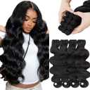 14A Raw Human Hair Bundles 18 20 22 24 Inch Body Wave 100% Unprocessed Brazilian Virgin Hair 4 Bundles Human Hair Extensions Quick Weave No Tangle Shedding Silky Soft Natural Black
