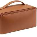 ersonalized Makeup Bag for Women - Customized Large Travel Cosmetic Bag with Initial and Name - Premium PU Leather Toiletry Bag with Compartments and Handle for Travel Essentials & Gifts, Orange 