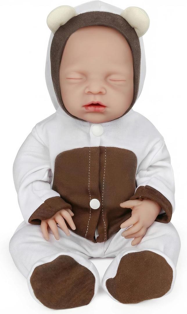 Vollence 18 Inch Eye Closed Full Silicone Baby Doll, Not Vinyl Dolls, Sleeping Lifelike Reborn Baby Doll, Realistic Newborn Real Baby Doll - Girl