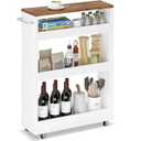 TEAMIX Wood 4-Tier Slim Rolling Storage Cart, 7.9"W, 24.8"D, 36.7"H, White
