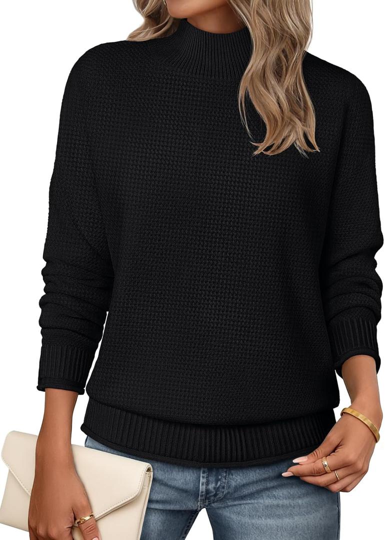 MEROKEETY Women's Turtleneck Long Sleeve Sweater 2025 Fall Cozy Knit Loose Casual Trendy Pullover Tops Winter Clothes (Black, S)