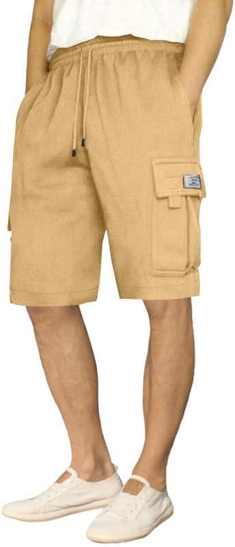 JMIERR Mens Cargo Sweat Shorts - Casual Drawstring Elastic Waist Cotton Athletic Workout Gym Jogger Shorts with 5 Pockets (X-Large, Beige 2)