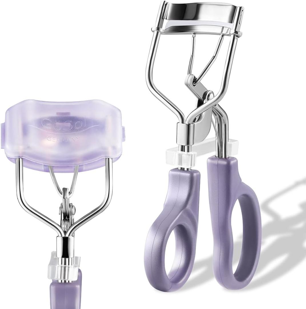 Eyelash Curler w/3 Replacement Pads (Soft/Medium/Firm) - Professional Lash Curler for Natural, Fake, Curly or Straight Lashes, Includes Protective Cover (Purple)