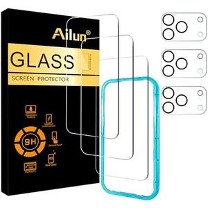 Ailun 3 Pack Screen Protector for iPhone 17 Pro [6.3 inch] + 3 Pack Camera Lens Protector with Installation Frame,Sensor Protection,Dynamic Island Compatible,Case Friendly Tempered Glass Film