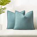 JUSPURBET Aqua Blue Herringbone Textured Throw Pillow Covers 18x18 inch Set of 2 for Home Decor Living Room Couch Bed Decorative Soft Luxury Chenille Cushion Case with Invisible Zipper (18" x 18" (Pack of 2), Aqua Blue)