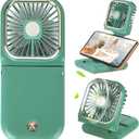 Portable Mini Fan - 5 in 1 with Phone Holder, Desk Fan, USB Rechargeable, 3000 mAh Power Bank, 3 Speed Adjustable, Neck Lanyard, Green