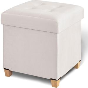17.7" Ottoman with Storage, Square Storage Ottoman for Dorm, Velvet Ottomans with Legs for Living Room, Bedroom, White (17.7" x 17.7" x 19.9")