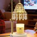 Crystal Candle Warmer Lamp with Timer and Dimmer - 2-in-1 Electric Wax Melt Burner & Dimmable Table Lamp, Adjustable Height Stand, White Marble Base, Birthday Gifts for Women, Elegant Home Decor (Gold)