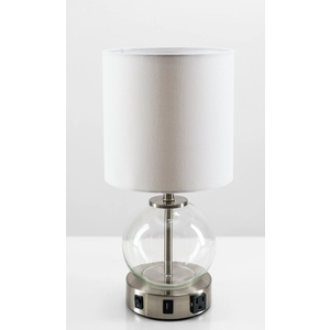  DALIA Table Lamp 20.75x10.5 inch Modern Clear Globe Glass Table Lamp, Art Deco Modern Design, USB Port & Outlet, Bulb Included, Dorm Light, Bedside Light, Desk Lamp