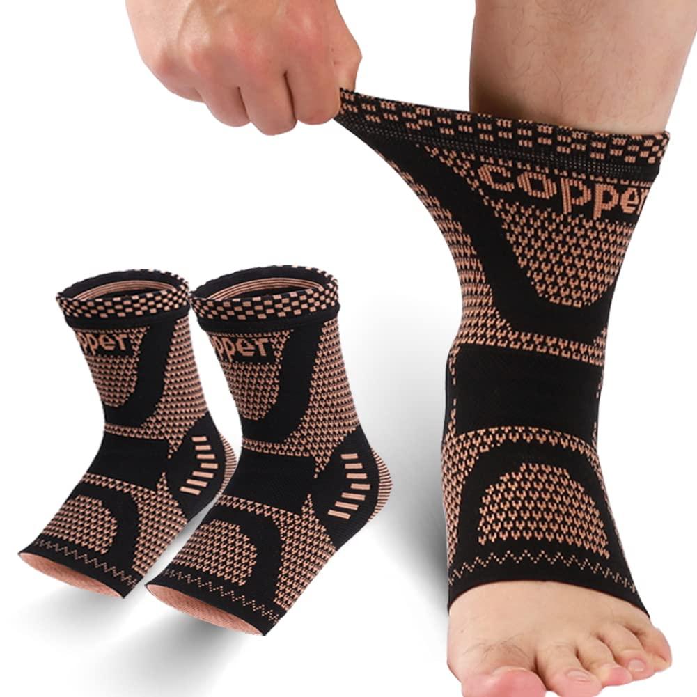 Copper Ankle Brace, Copper Infused Ankle Support Compression Sleeve for Men & Women, for Foot Pain Relief, Sprained Recovery, Achilles Tendonitis, Daytime or Night Use(L)