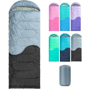 Sleeping Bag - 3 Seasons for Adults Kids Boys Girls Camping Hiking - Warm Cold Weather Lightweight Portable with Compression Bag for Backpacking in Spring, Summer, Fall and Winter (Single, 3 lbs-Black Grey)