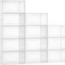 VEVOR Shoe Storage Boxes, 12 Pack Clear Stackable Shoe Boxes Storage Organizers with Magnetic Door, Fit up to US Size 13, Plastic Sneaker Containers for High Heels, Boots, and Hats, Transparent White