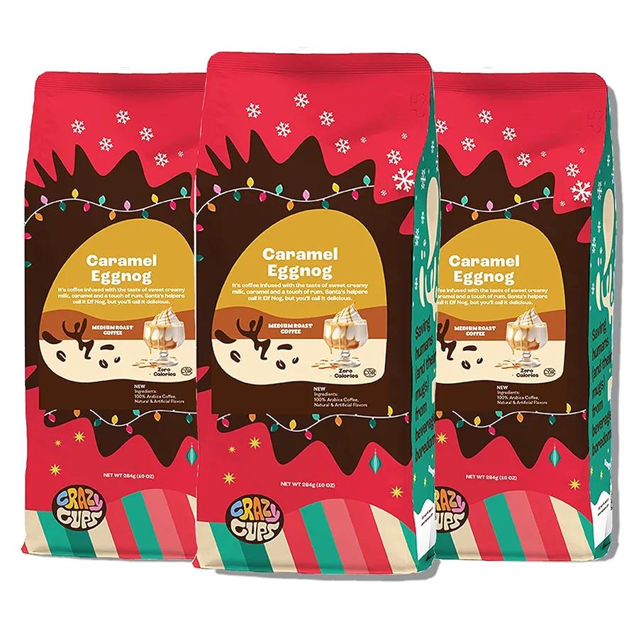Crazy Cups Flavored Ground Eggnog Coffee, Caramel Eggnog in 10 oz Bag, 3 Pack (BB: January 08, 2026)