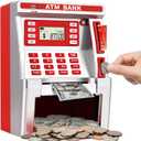 Red Piggy Bank for Kids, ATM Machine Bank for Real Money with Debit Card, Bill Feeder, Coin Recognition, Balance Calculator, Electronic Savings Safe Box, Gifts for Teen Boy Girl