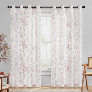 Beauoop Floral Curtains 84 Inches Long 2 Panels for Bedroom Living Room Pink Rose Flower Patterned Farmhouse Light Filtering Room Darkening Privacy Grommet Top Window Treatments Drapes, 50X84