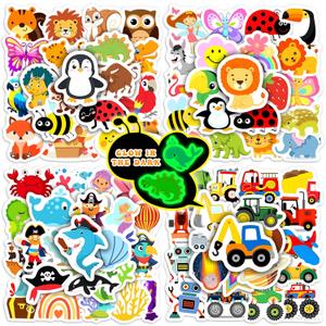 Glow in The Dark Cartoon Water Bottle Sticker for Kids, 100 pcs Waterproof Cute Vinyl Laptop Decals, Kids Teens Adults Phone Case Scrapbook Helmet Skateboard Luggage Decoration