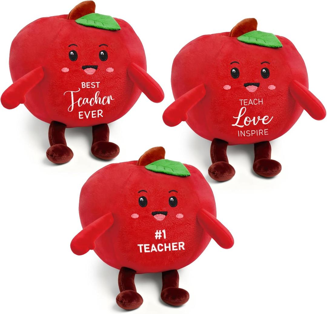 Hollowfly 3 Pcs Teacher Appreciation Gifts for Adults, Thank You Soft Keepsake, Best Teacher Ever Cute Desk Decor Thank You Gift for Adult Women Men End of Year(Apple)