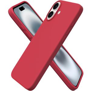 ORNARTO Compatible with iPhone 16 Plus Case 6.7, Slim Liquid Silicone 3 Layers Full Covered Soft Gel Rubber Phone Case Protective Cover 6.7 Inch, Red