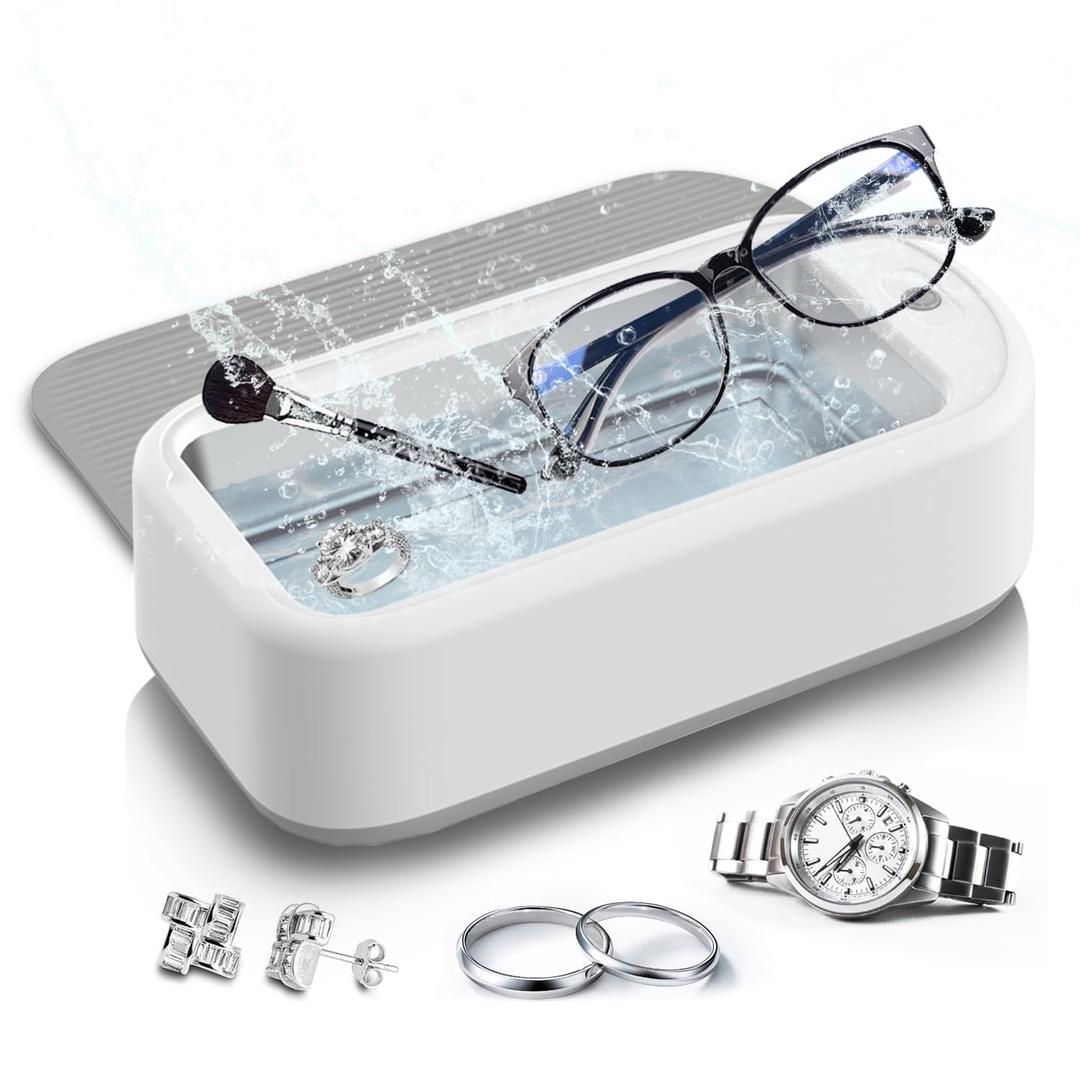 Ultrasonic Jewelry Cleaner,40W 48KHz Ultrasonic Ring Cleaner Machine for Family Cleaning, Earrings,Glasses, Jewelry, Rings, Dentures (Light gray)