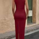 PRETTYGARDEN Women's 2025 Summer Bodycon Maxi Dresses Sleeveless Buttons Knit Spring Elegant Wedding Guest Cocktail Dress (Wine Red,Small)