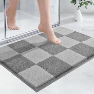 PURRUGS Bathroom Rug Non-Slip Machine Washable 24" x 36", Super Absorbent and Quick-Dry Bath Mat, Extra Soft and Plush Bath Rug for Shower, Bathtub and Sink, Light Grey & Grey