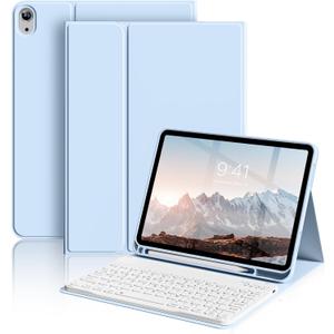 Keyboard Case for iPad (A16) 11th Gen 11 Inch 2025, iPad 10th Generation 10.9 Inch 2022, Detachable Wireless Bluetooth Keyboard with Built-in Left Side Pencil Holder (Sky Blue)