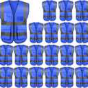 Safety Vests 20 Pack,Hi Vis Construction Vest with 5 Pockets and Zipper,Reflective Vest for Men Women Work One Size (Brown)