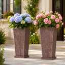 NicBex 24" Tall Planters for Outdoor Plants Set of 2 Square Fluted,Brown