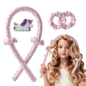 Girls Heatless Curls Overnight, Kids Unicorn Hair Rollers with Hair Clips, Hair Accessories for Little Girls & Teenage & Sister, Birthday Gifts Trendy Stuff - Pink (1 Count (Pack of 1))