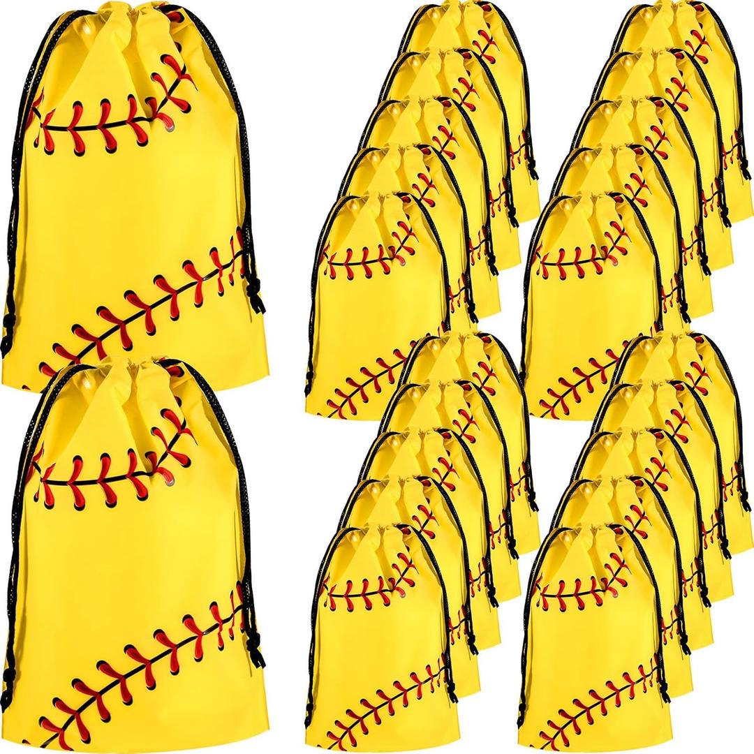 Silkfly 25 Pack Softball Snack Drawstring Bags Small Snack Plastic Goodie Gift Bags Party Favor for Sport Party Supplies, 6 x 8 Inch