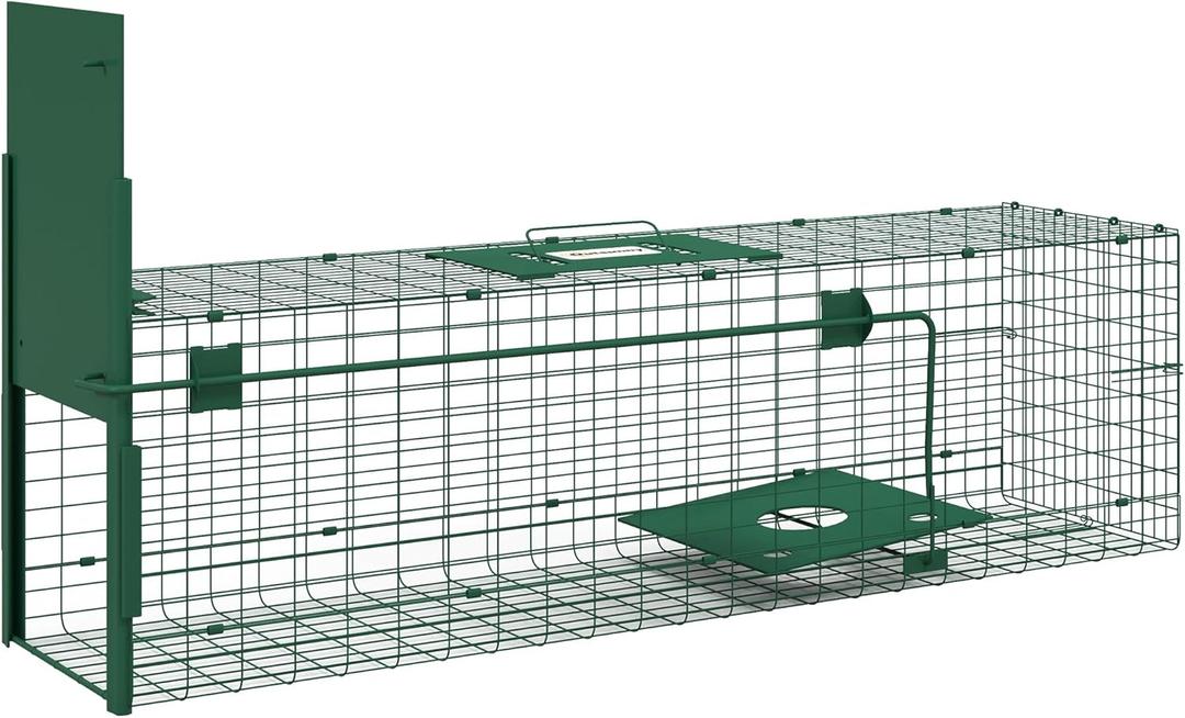 Outsunny Single Door Humane Rat Trap for Small Animals, Metal Outdoor and Indoor Squirrel Trap for Mice, Cats, Rabbits, 100 X 25 X 28cm, Dark Green