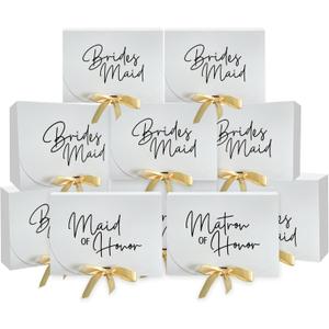 PartyGifts&beyond Gift 10 Pack Bridesmaid Boxes Bridesmaid Proposal Boxes,Will You Be My Bridesmaid Box,Maid of Honor Proposal Box,Matron of Honor Gift Box for Bridesmaid Gifts(BM-White)