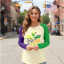 Mardi Gras Shirts for Women Funny Carnival Outfits Fat Tuesday Shirts New Orleans Festival Long Sleeve Tops