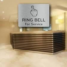 Metallic Silver 'Ring Bell For Service' Sign with Bell Icon - Aluminium Self-Adhesive Peel and Stick Hospitality Signage for Hotels and Restaurants - Easy Install Customer Service Reception Desk Sign