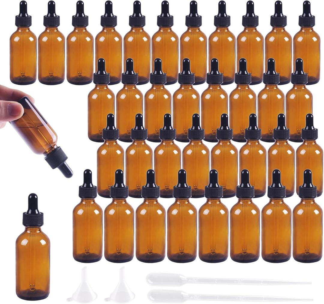 36 Pack 0.5oz Amber Glass Dropper Bottles, 15ml Glass Eye Dropper Bottles for Essential Oils, Perfumes, Laboratory Use (Amber & dropper, 1/2oz-36Pack)